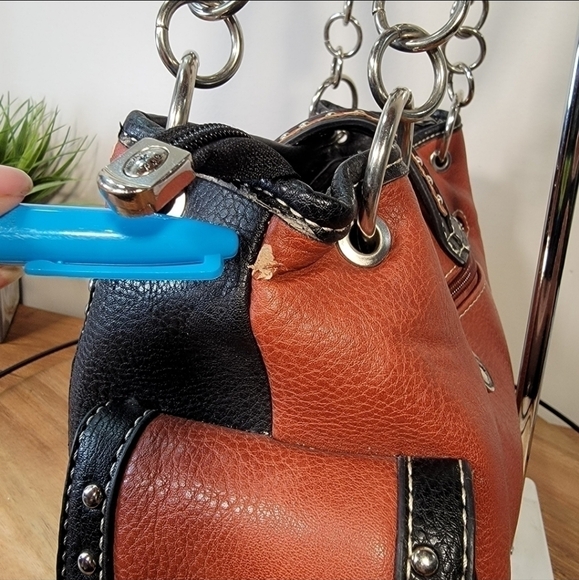 P & G COLLECTION Brown Western Shoulder Bag Embellished Studded - Picture 16 of 17